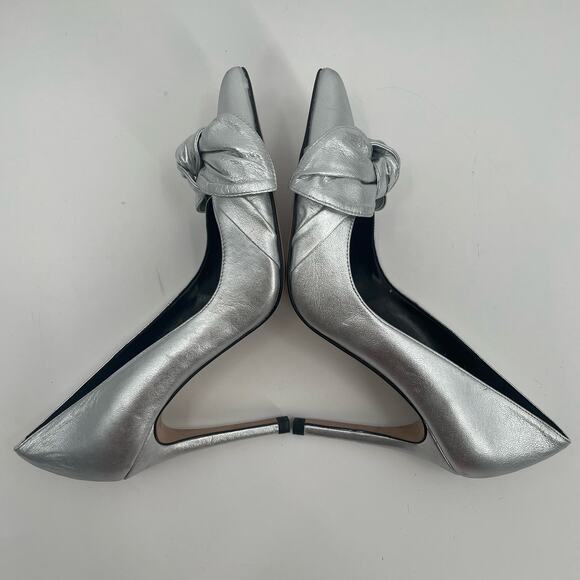 TED BAKER Ryal Heels Size 39 (US Size 9) Pump Silver Bow Metallic Feminine Bride - Picture 3 of 15
